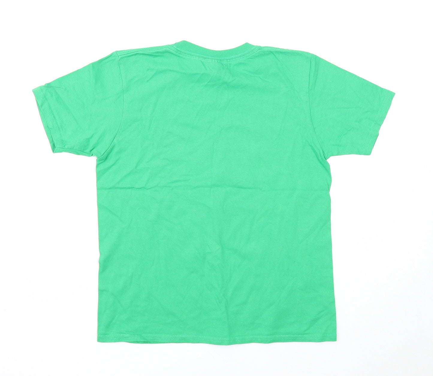 Gildan Boys Green Cotton Basic T-Shirt Size L Round Neck Pullover - Panda Dab
