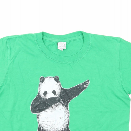 Gildan Boys Green Cotton Basic T-Shirt Size L Round Neck Pullover - Panda Dab