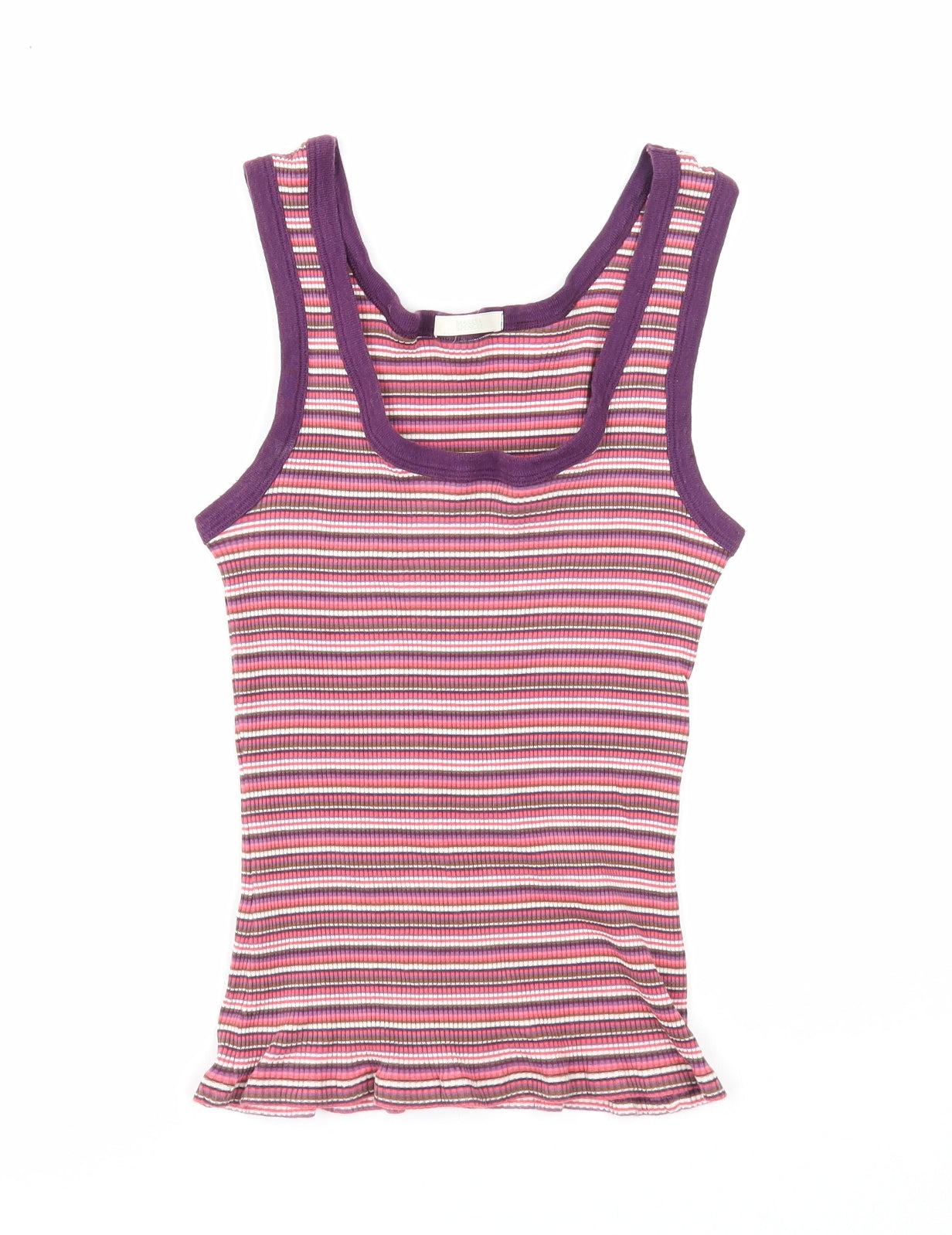 Marks and Spencer Womens Multicoloured Striped Cotton Basic Tank Size 12 Scoop Neck