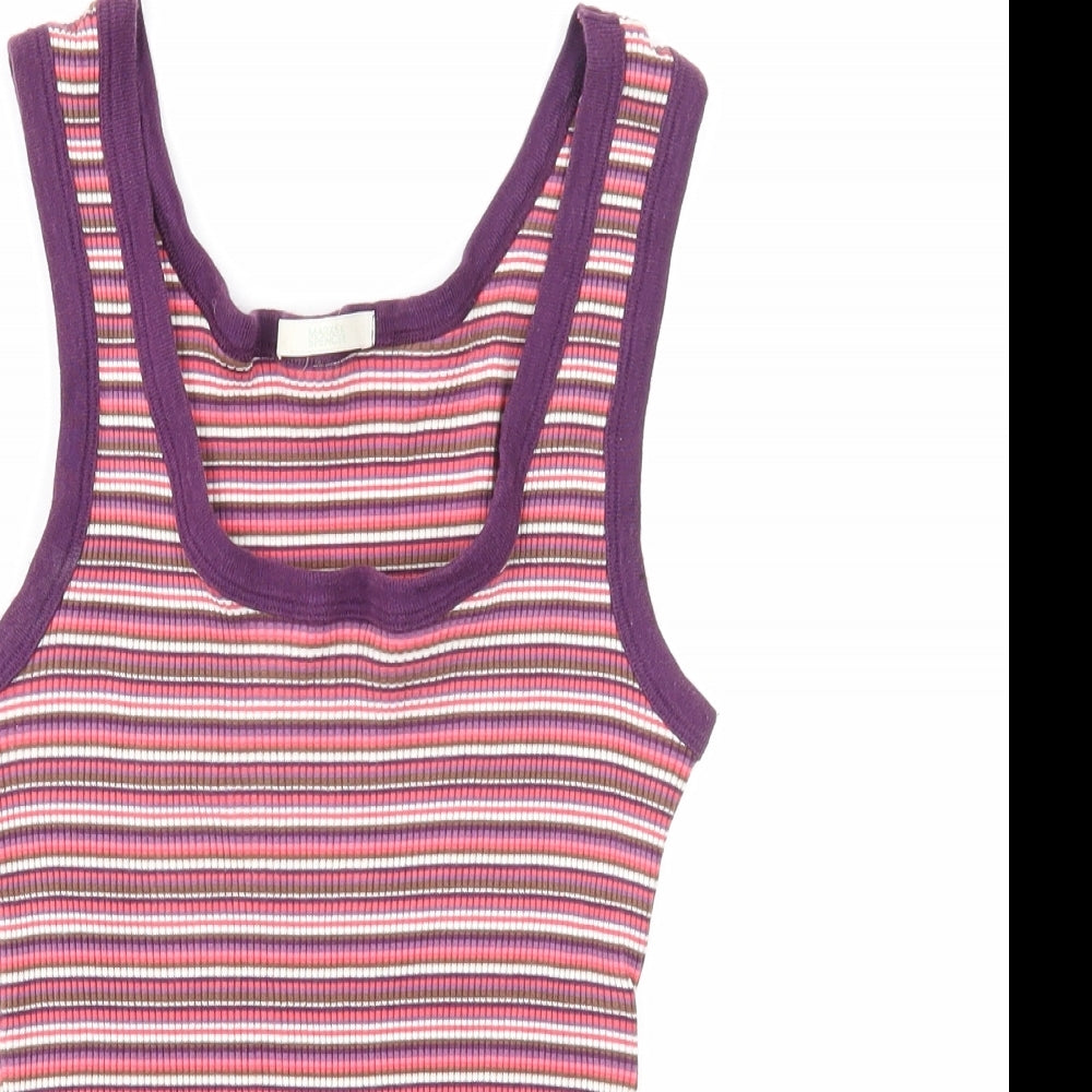 Marks and Spencer Womens Multicoloured Striped Cotton Basic Tank Size 12 Scoop Neck