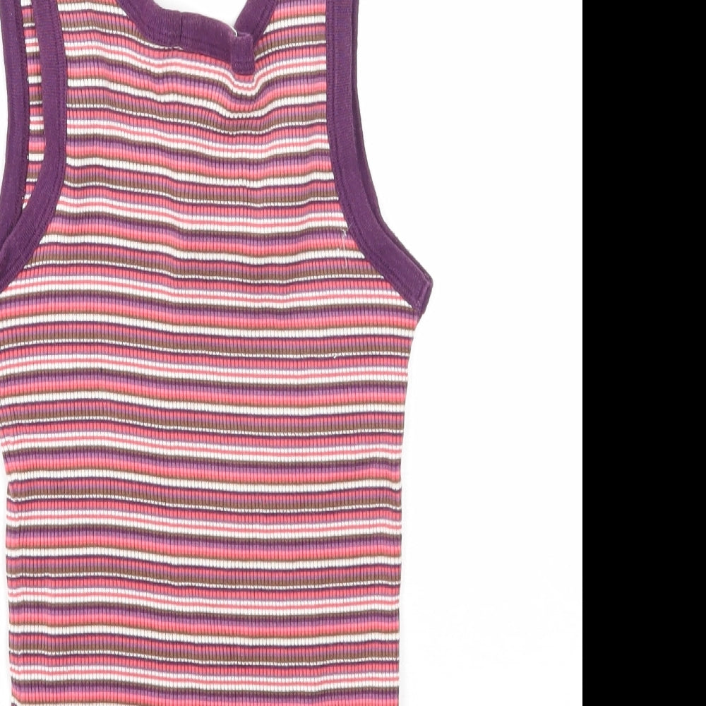 Marks and Spencer Womens Multicoloured Striped Cotton Basic Tank Size 12 Scoop Neck
