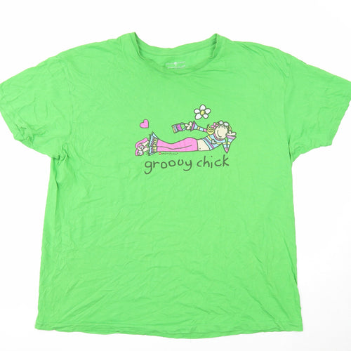 Daisy Street Womens Green Cotton Basic T-Shirt Size 16 Round Neck - Groovy Chick