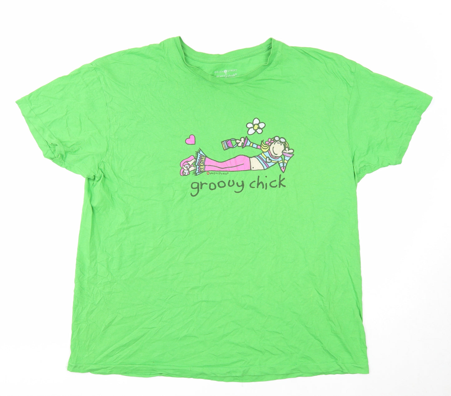 Daisy Street Womens Green Cotton Basic T-Shirt Size 16 Round Neck - Groovy Chick