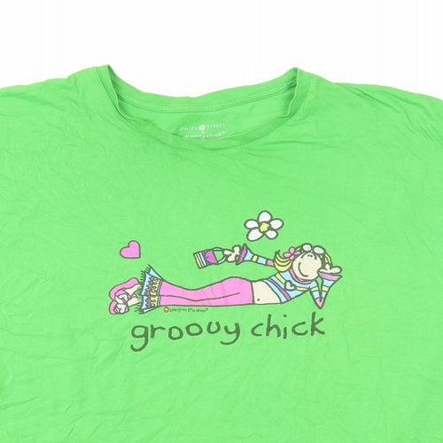 Daisy Street Womens Green Cotton Basic T-Shirt Size 16 Round Neck - Groovy Chick
