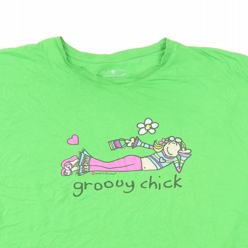 Daisy Street Womens Green Cotton Basic T-Shirt Size 16 Round Neck - Groovy Chick