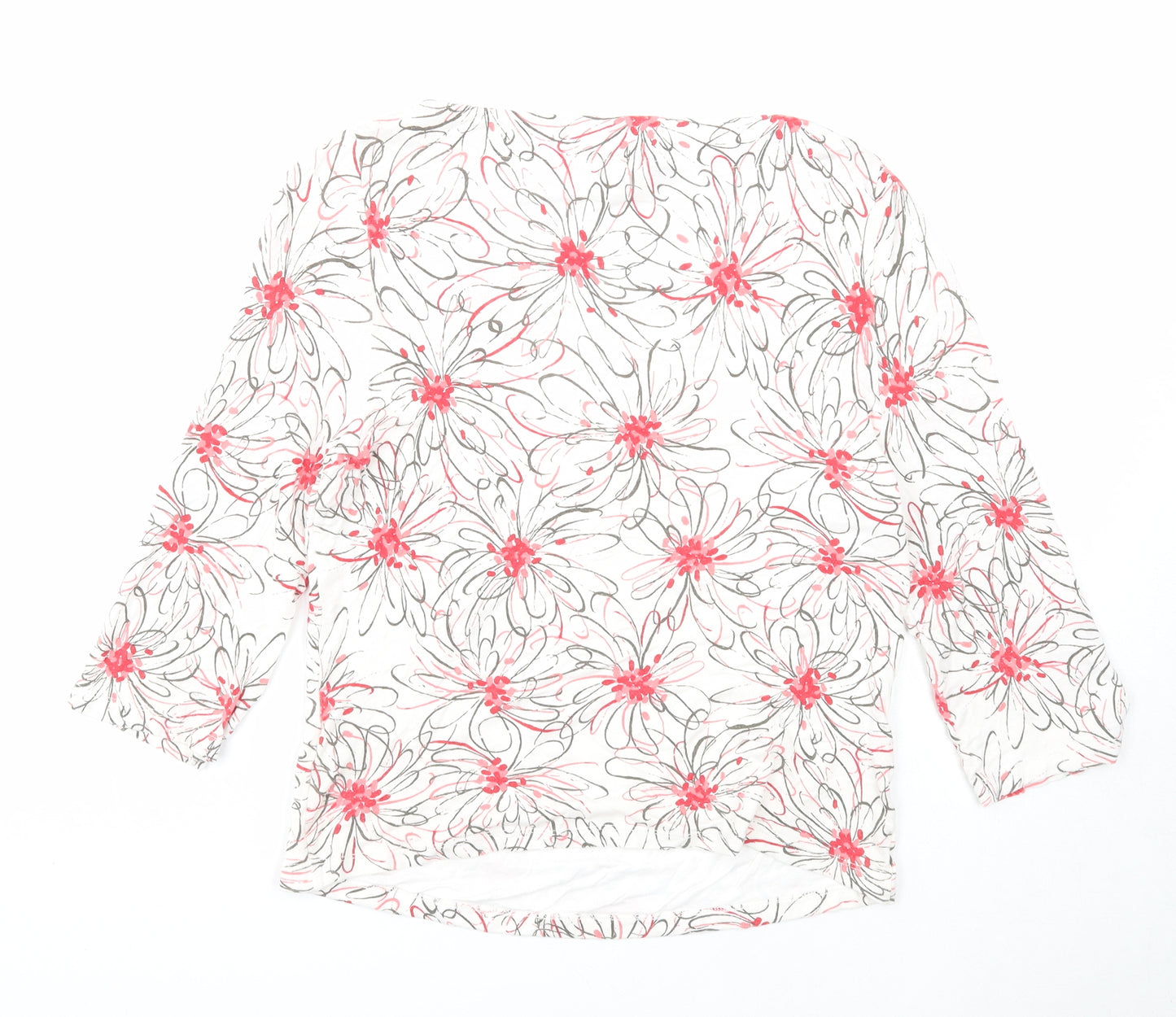 Minuet Womens White Floral Viscose Basic Blouse Size 12 Round Neck