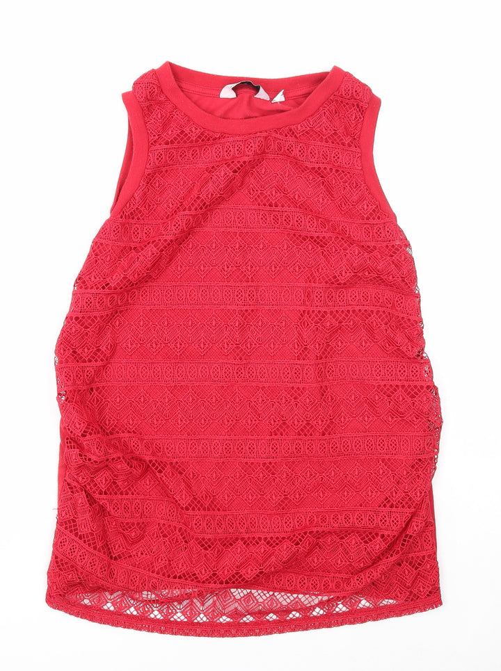 Dorothy Perkins Womens Red Geometric Polyester Basic Blouse Size 6 Round Neck