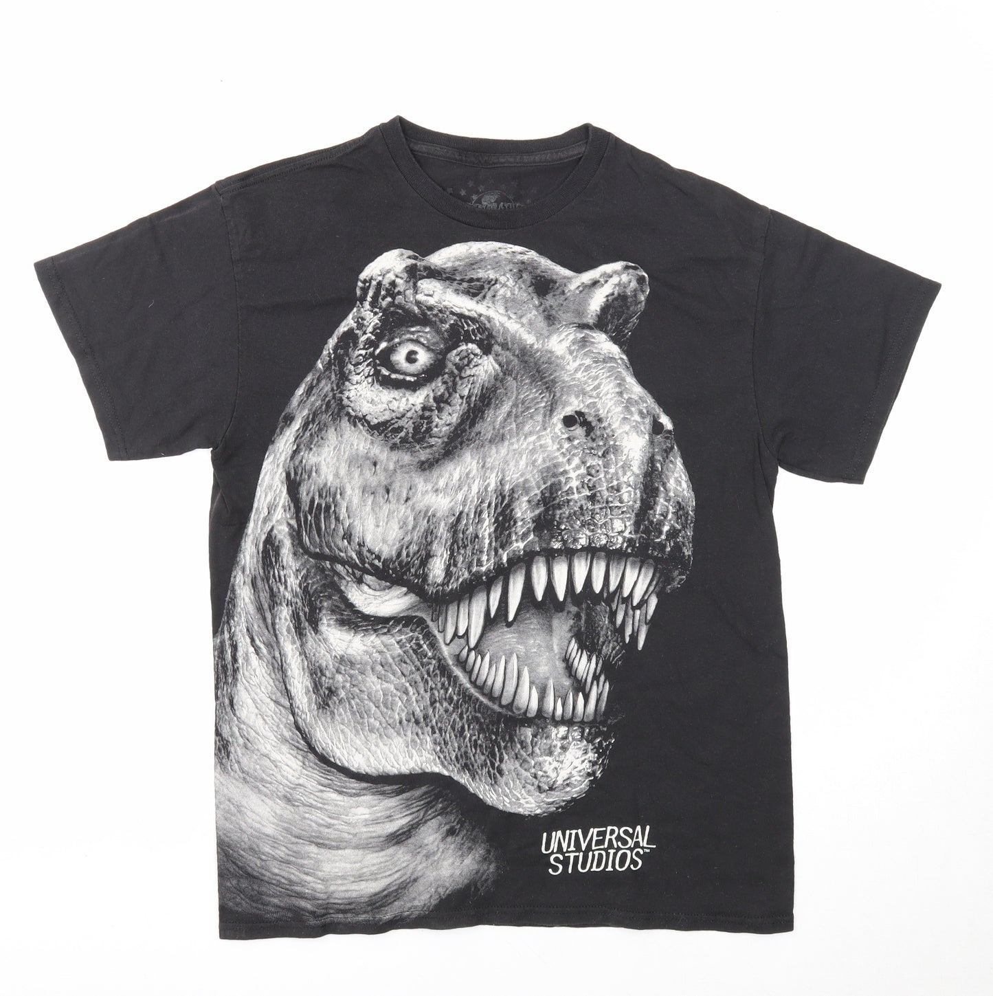 Universal Studios Mens Black Cotton T-Shirt Size M Round Neck - Dinosaur