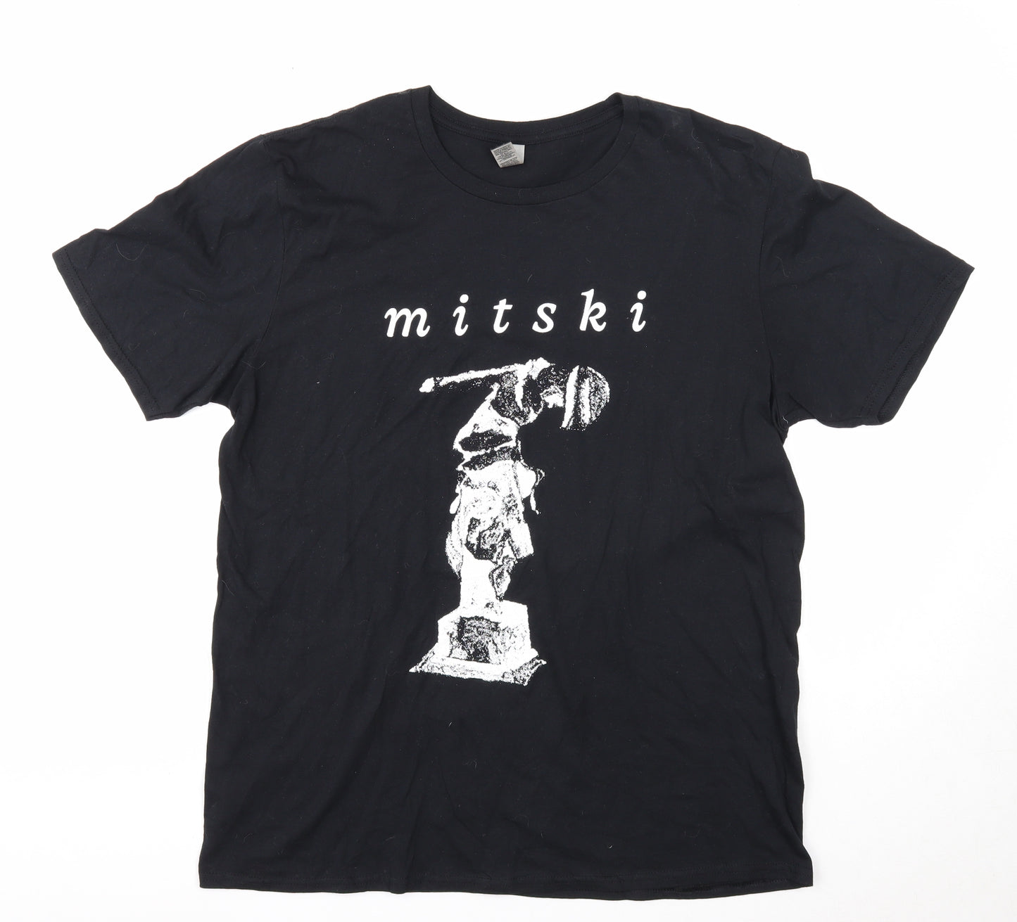 Gildan Mens Black Cotton T-Shirt Size L Round Neck - Mitski