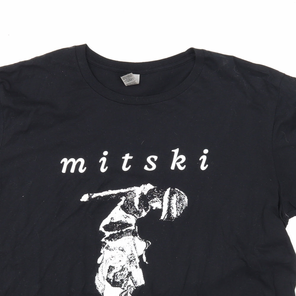 Gildan Mens Black Cotton T-Shirt Size L Round Neck - Mitski
