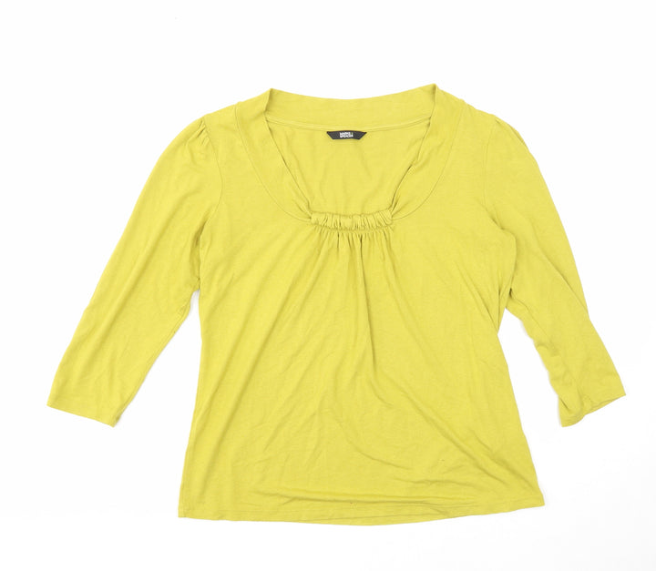 Marks and Spencer Womens Yellow Viscose Basic Blouse Size 10 Scoop Neck