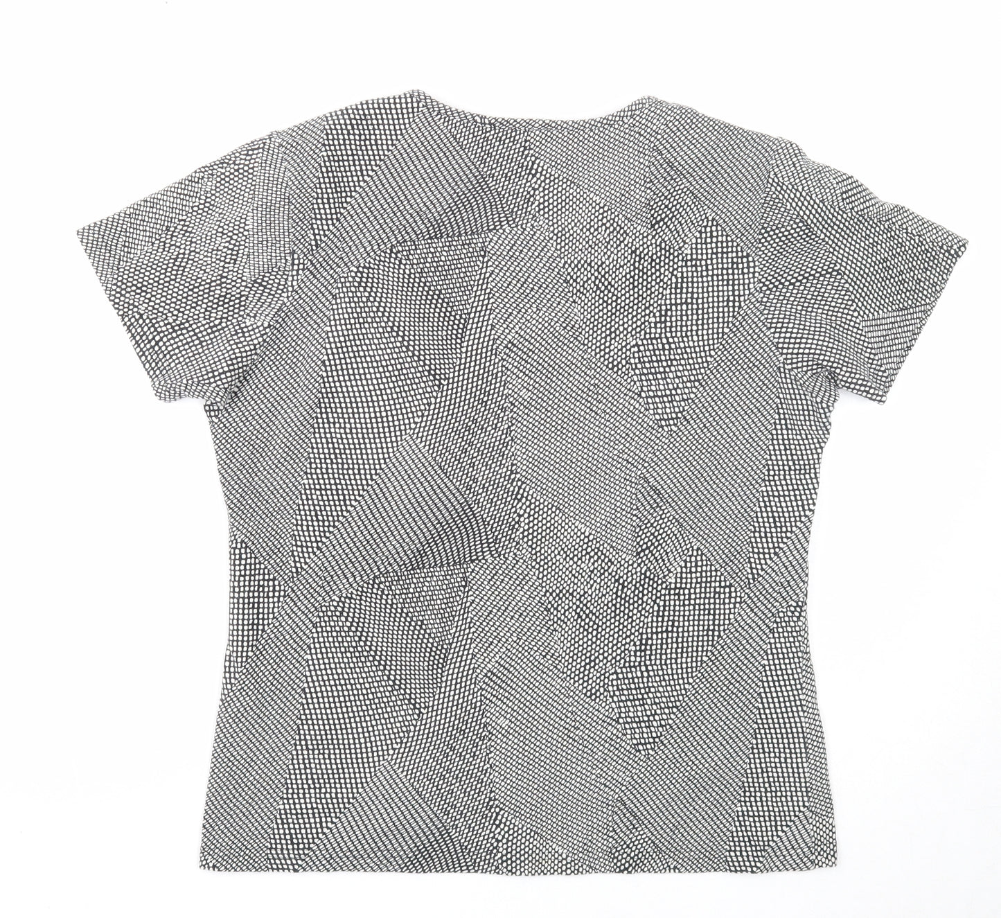 Jim Thompson Womens Black Geometric Cotton Basic T-Shirt Size L Round Neck