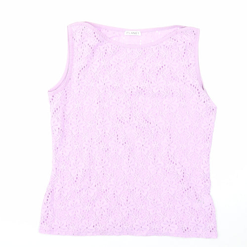 Planet Womens Purple Geometric Polyamide Basic Tank Size M Round Neck