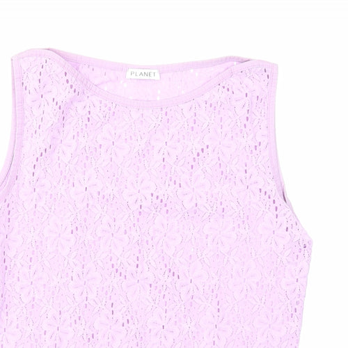 Planet Womens Purple Geometric Polyamide Basic Tank Size M Round Neck