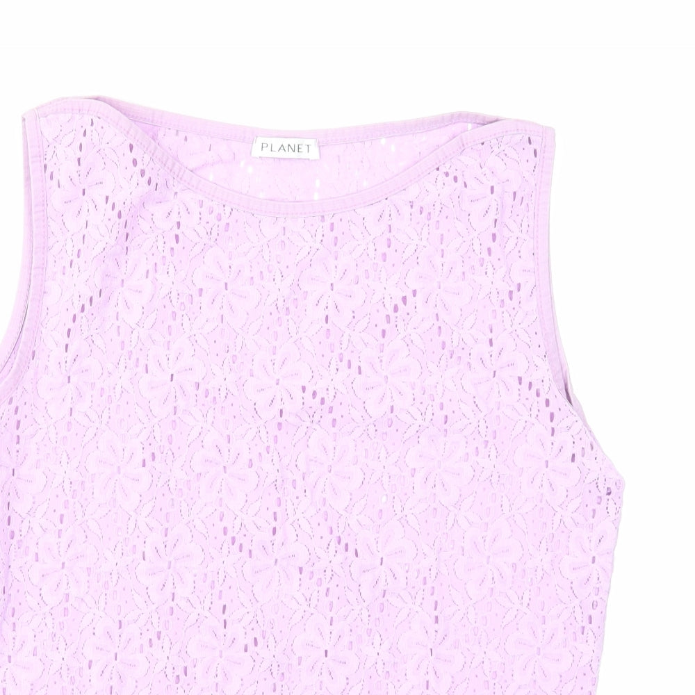 Planet Womens Purple Geometric Polyamide Basic Tank Size M Round Neck