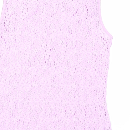 Planet Womens Purple Geometric Polyamide Basic Tank Size M Round Neck