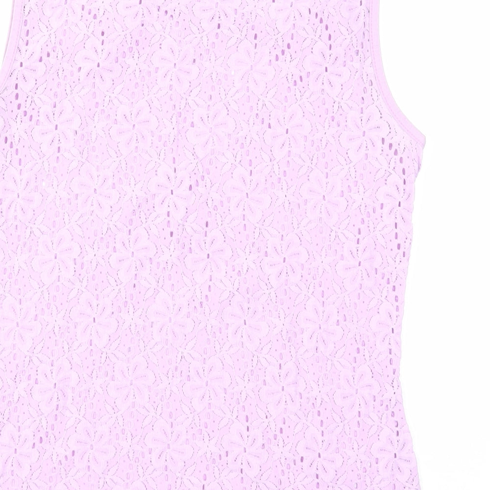 Planet Womens Purple Geometric Polyamide Basic Tank Size M Round Neck