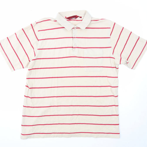 Bar Harbour Mens Beige Striped Cotton Polo Size XL Collared Button