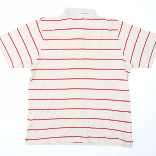 Bar Harbour Mens Beige Striped Cotton Polo Size XL Collared Button