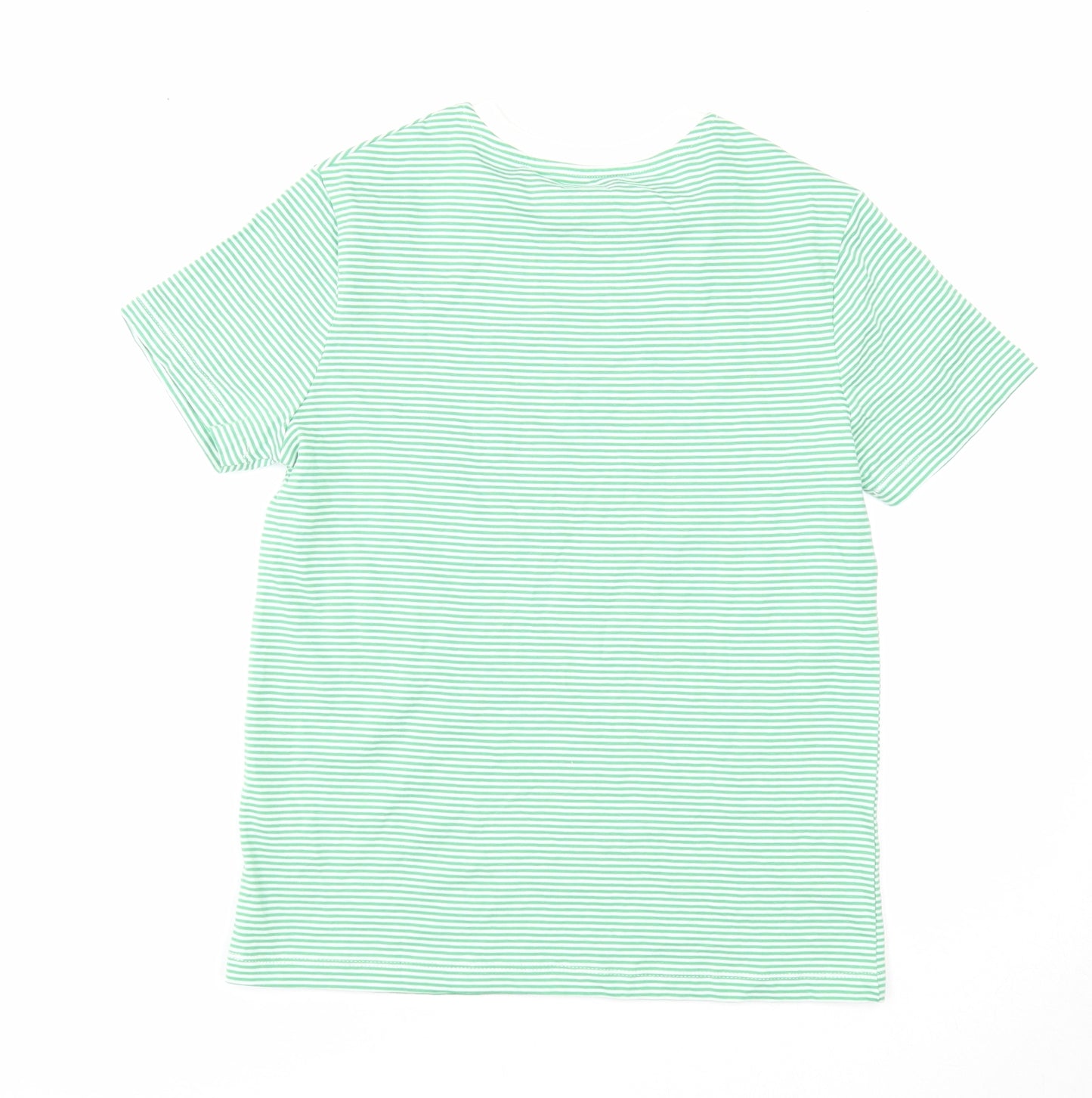 Marks and Spencer Boys Green Striped Cotton Basic T-Shirt Size 11-12 Years Round Neck Pullover