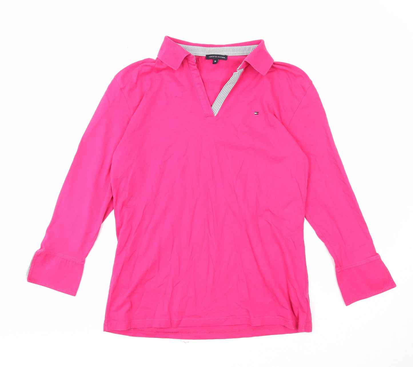 Tommy Hilfiger Womens Pink Cotton Basic T-Shirt Size 3XL Collared