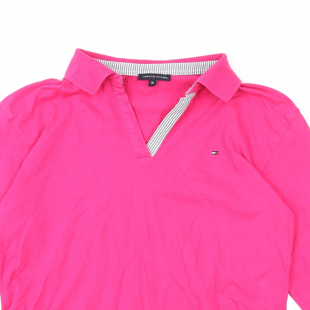 Tommy Hilfiger Womens Pink Cotton Basic T-Shirt Size 3XL Collared