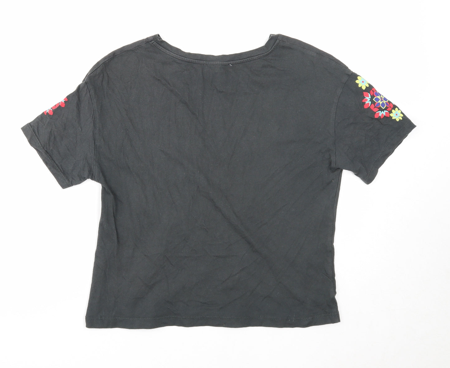 Zara Womens Grey Geometric Cotton Basic T-Shirt Size S Round Neck