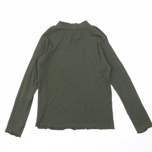 Primark Girls Green Cotton Basic T-Shirt Size 9-10 Years Mock Neck Pullover - Ribbed