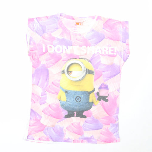 Young Dimension Girls Multicoloured Geometric Polyester Pullover T-Shirt Size 12-13 Years Round Neck Pullover - Minion