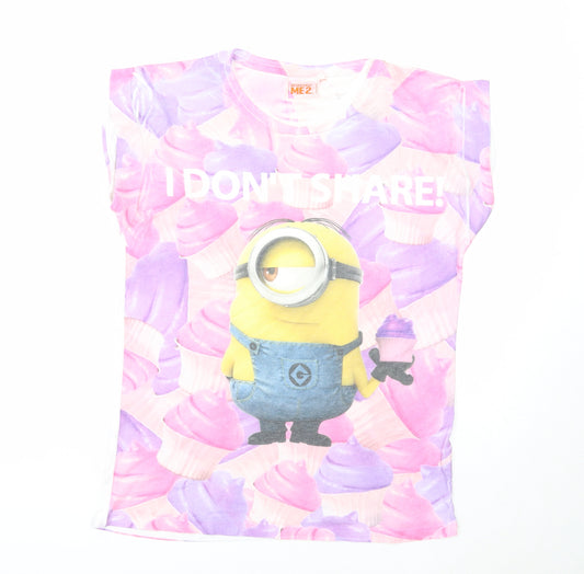 Front view of Young Dimension girls’ multicoloured geometric polyester pullover t-shirt, years round neck pullover - minion