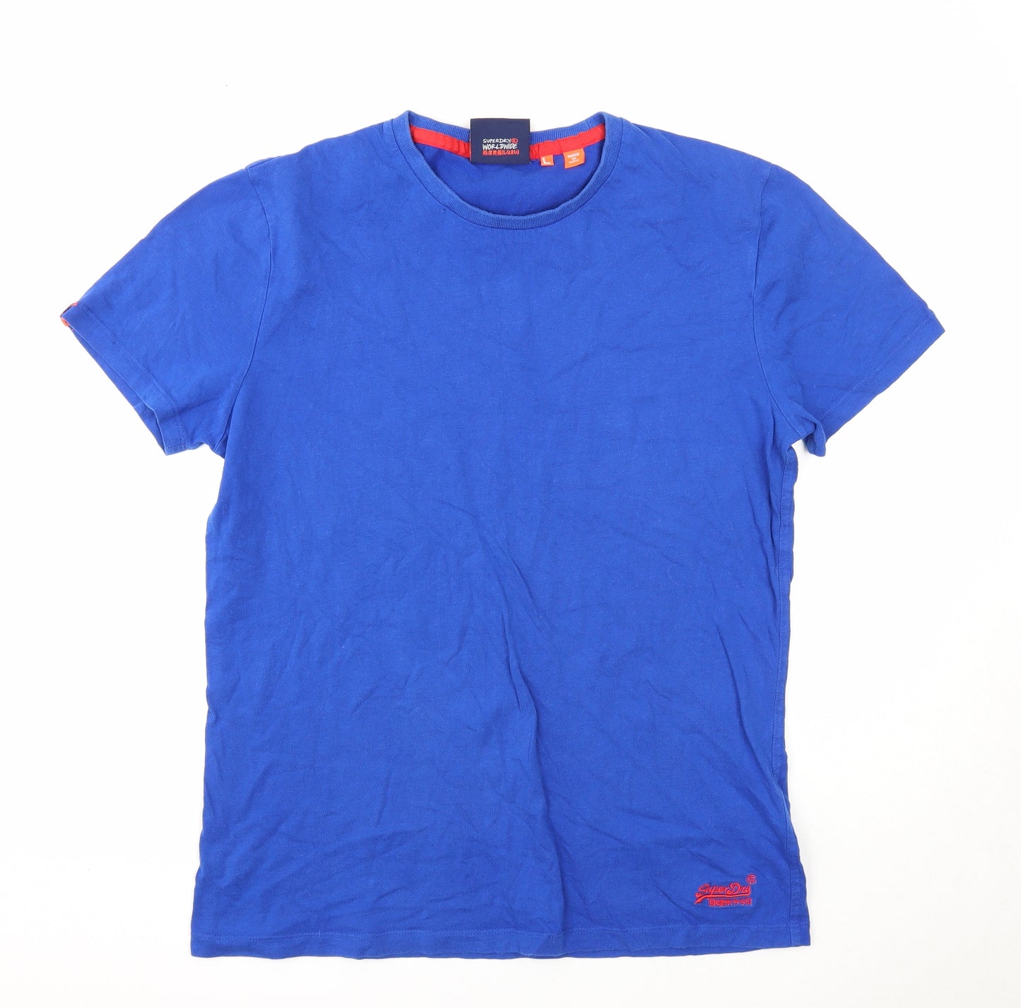 Superdry Mens Blue Cotton T-Shirt Size L Round Neck
