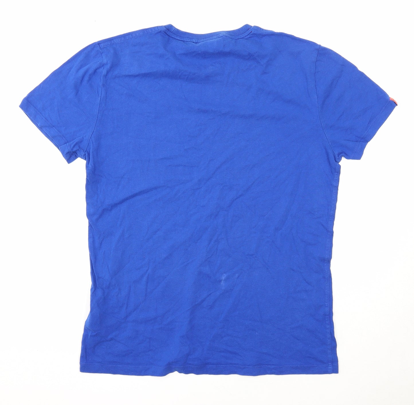 Superdry Mens Blue Cotton T-Shirt Size L Round Neck
