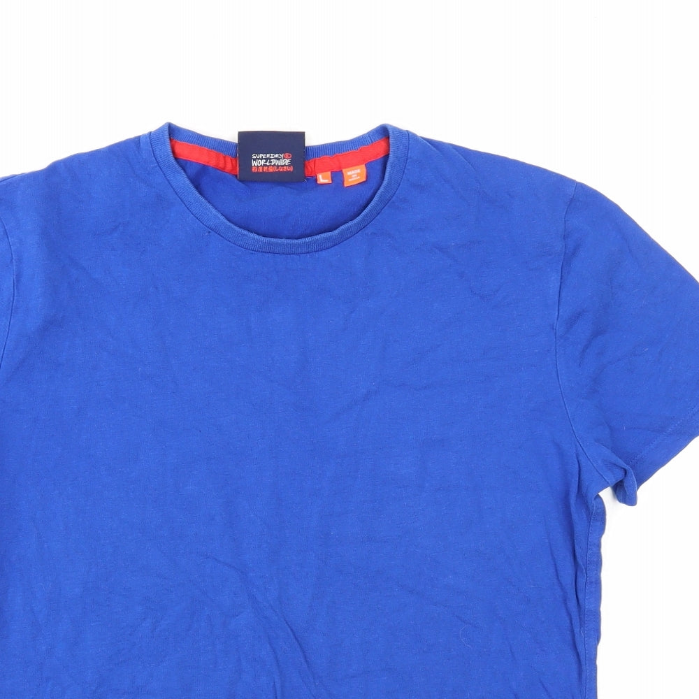 Superdry Mens Blue Cotton T-Shirt Size L Round Neck
