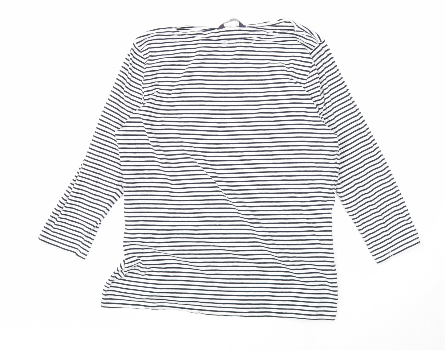 Marks and Spencer Womens White Striped Cotton Basic Blouse Size 14 Boat Neck