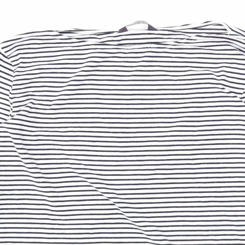 Marks and Spencer Womens White Striped Cotton Basic Blouse Size 14 Boat Neck