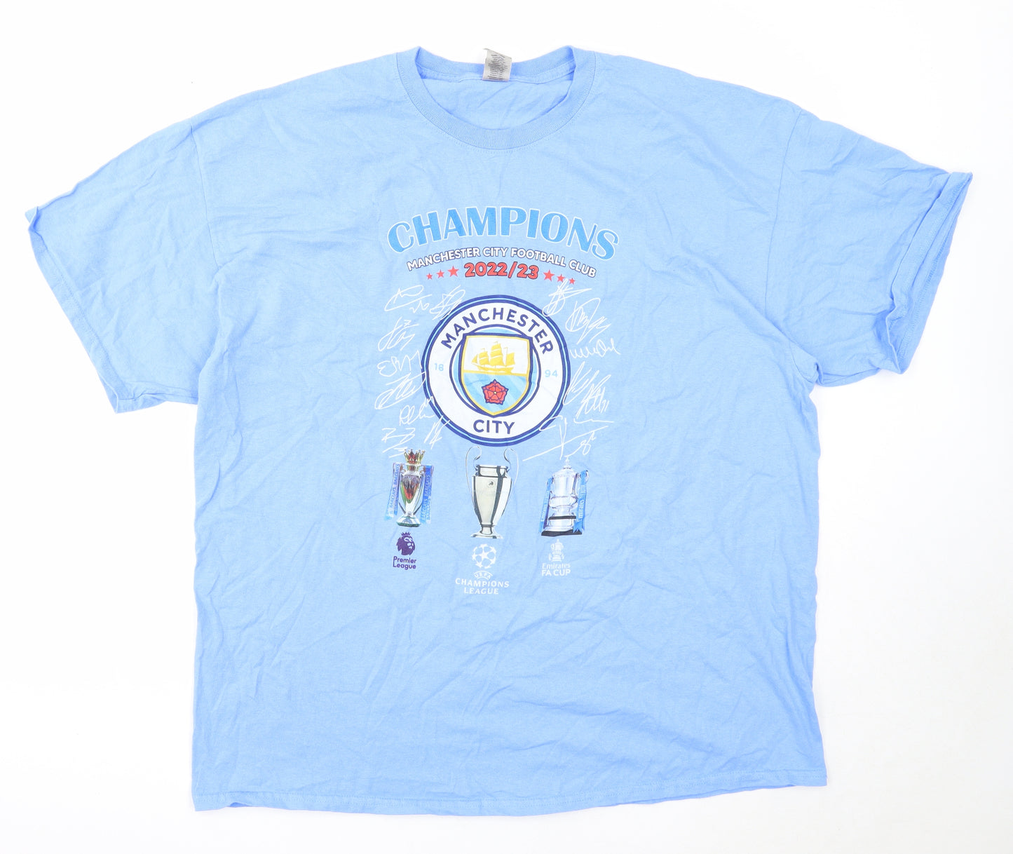 Gildan Mens Blue Cotton T-Shirt Size 2XL Round Neck - Manchester City FC