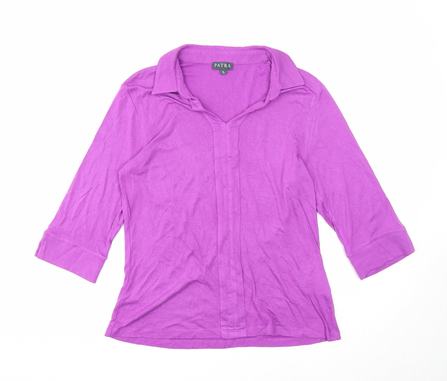 Patra Womens Purple Bamboo Basic Blouse Size L Collared