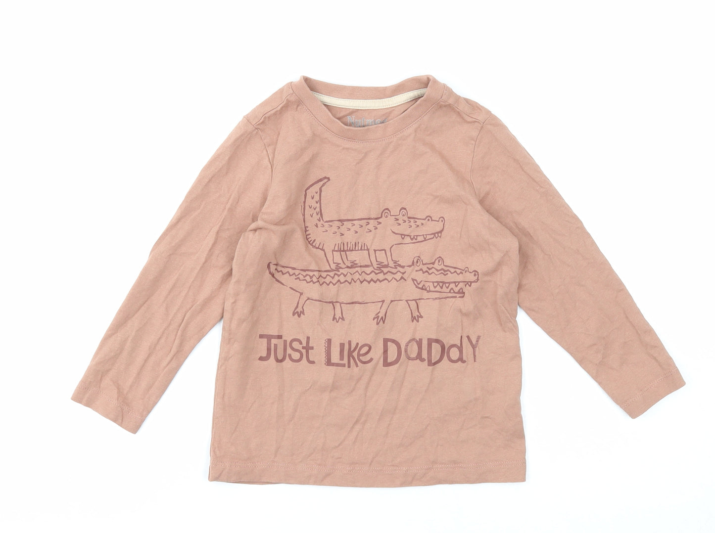 Nutmeg Girls Beige Cotton Pullover T-Shirt Size 3-4 Years Round Neck Pullover - Just Like Daddy