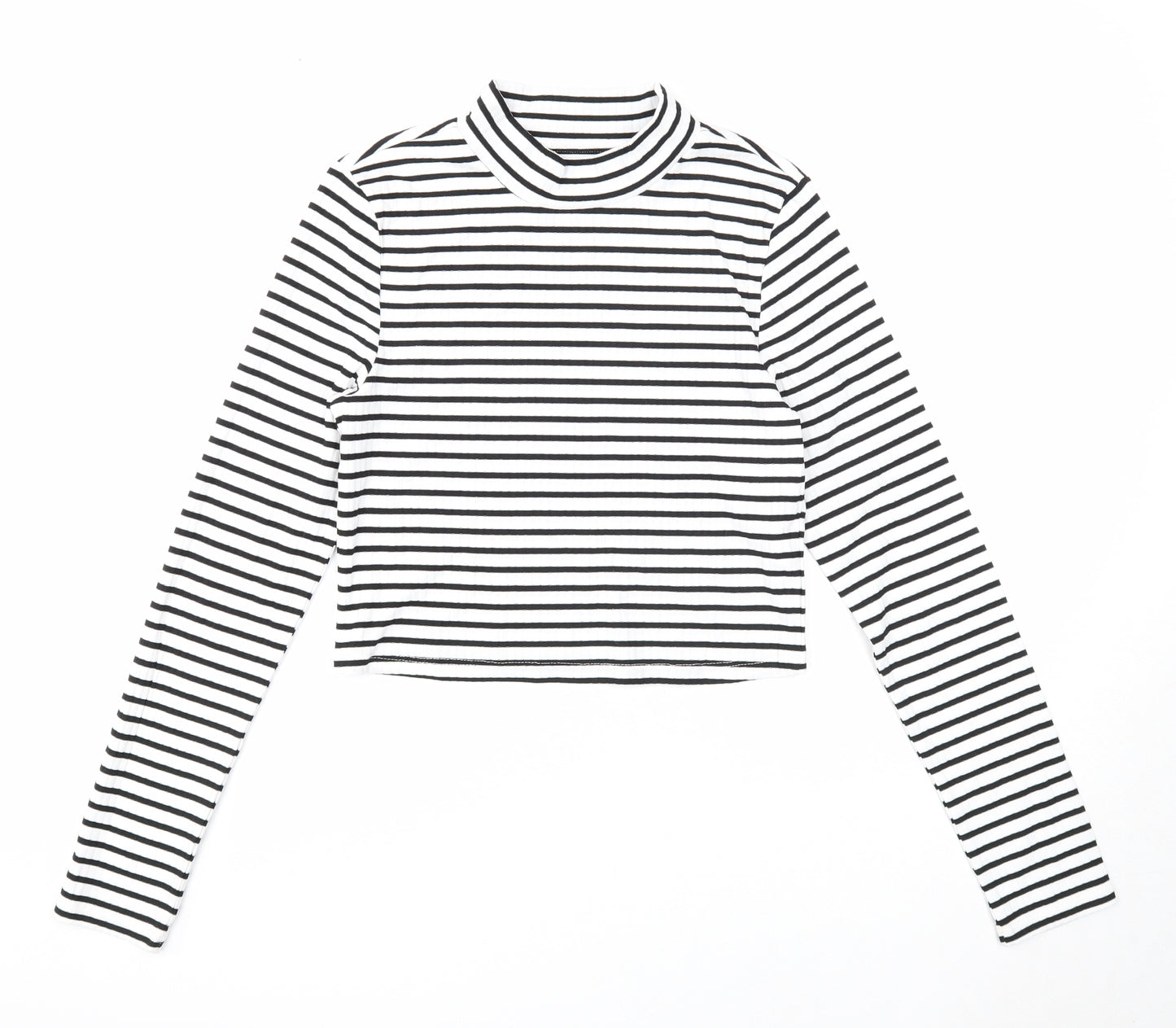 Primark Womens White Striped Polyester Cropped Blouse Size 12 High Neck