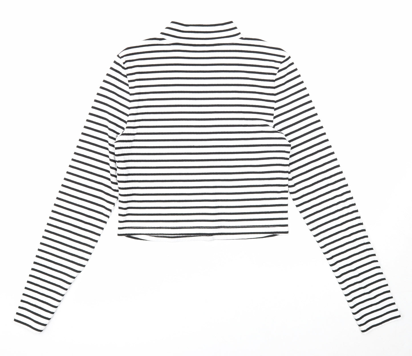 Primark Womens White Striped Polyester Cropped Blouse Size 12 High Neck