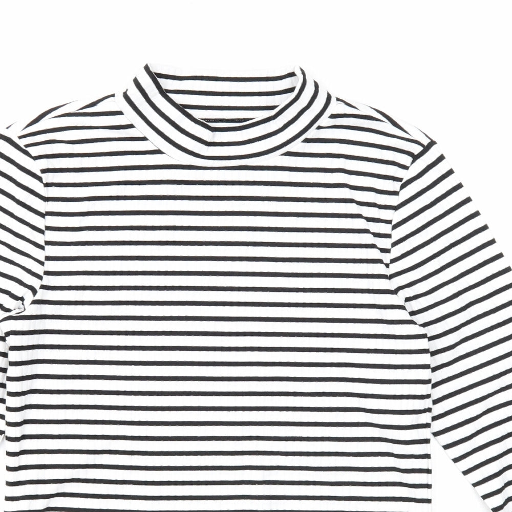 Primark Womens White Striped Polyester Cropped Blouse Size 12 High Neck