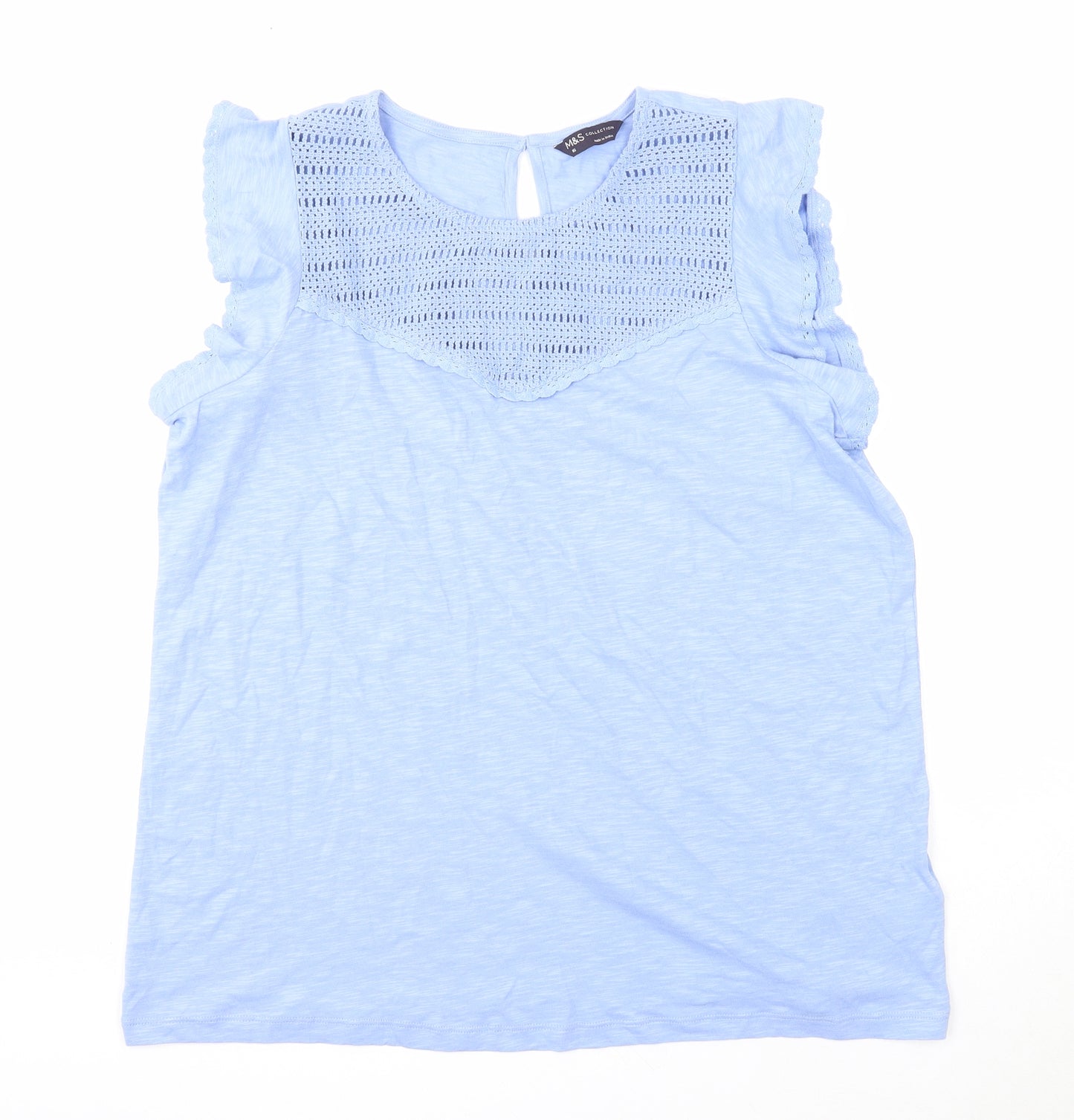 Marks and Spencer Womens Blue Cotton Basic Tank Size 16 Scoop Neck