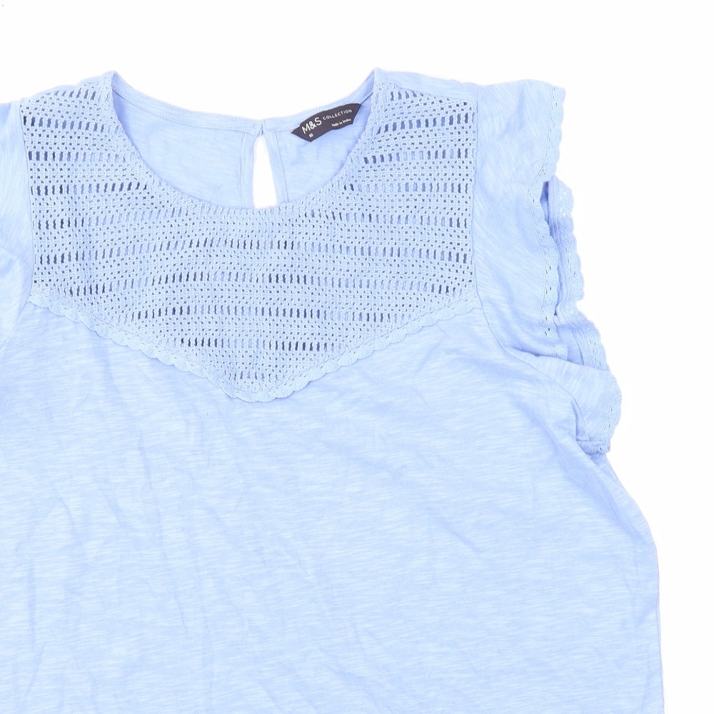 Marks and Spencer Womens Blue Cotton Basic Tank Size 16 Scoop Neck