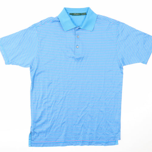 Bobby Jones Mens Blue Striped Cotton Polo Size S Collared Button