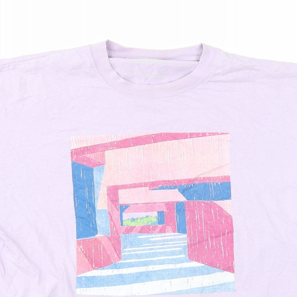 Pull&Bear Mens Purple Cotton T-Shirt Size M Round Neck