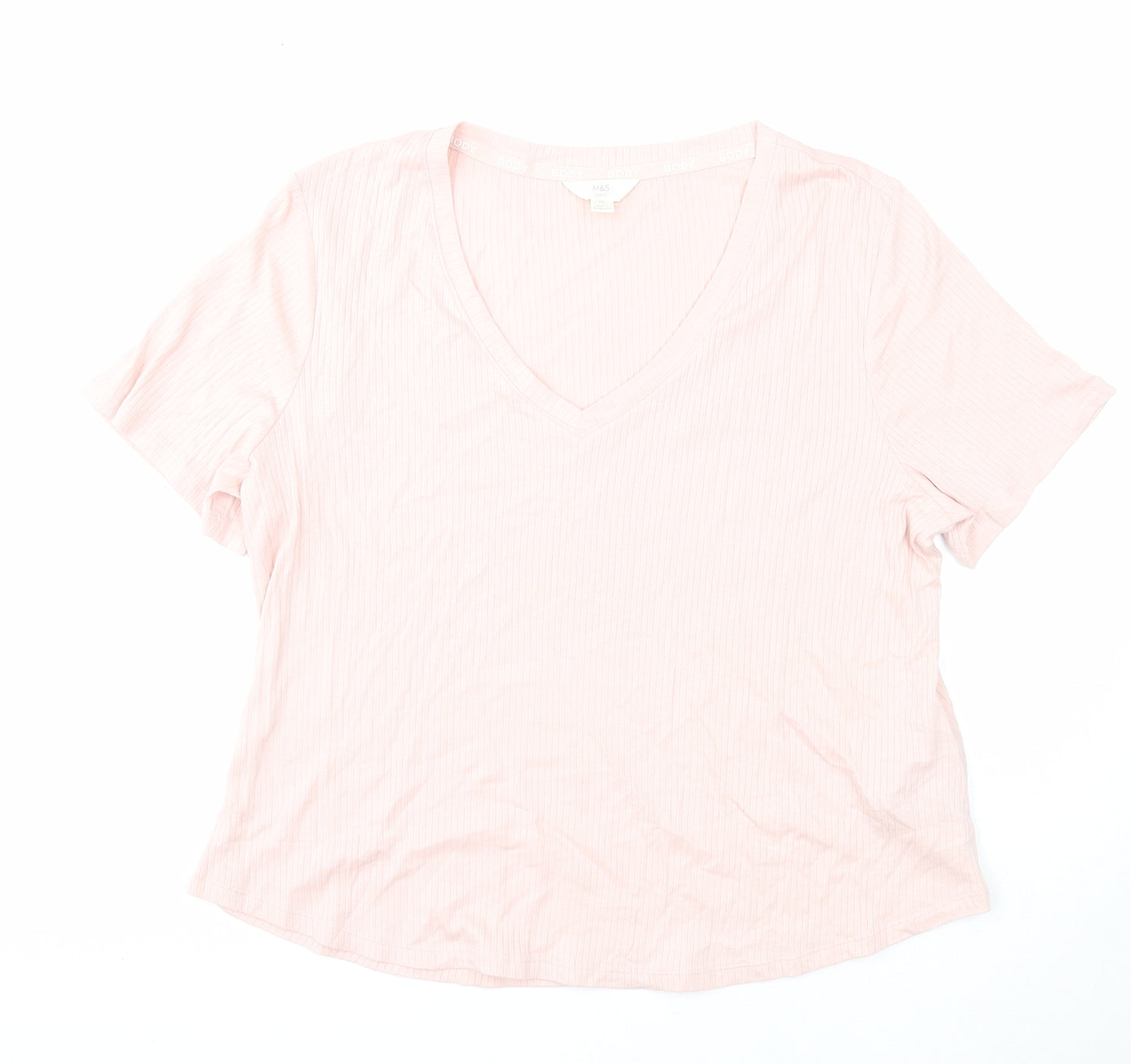 Marks and Spencer Womens Pink Cotton Basic T-Shirt Size XL V-Neck