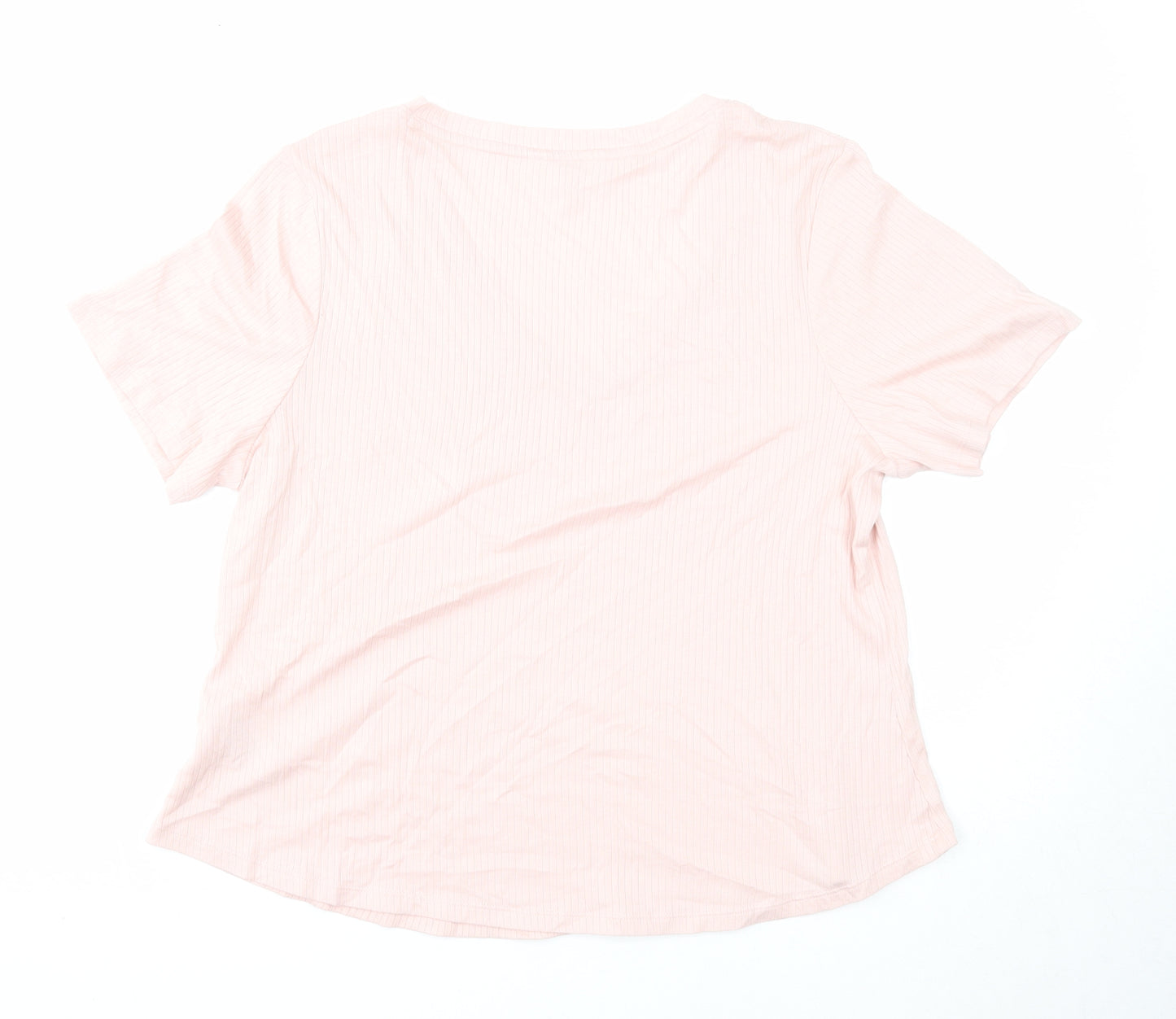 Marks and Spencer Womens Pink Cotton Basic T-Shirt Size XL V-Neck