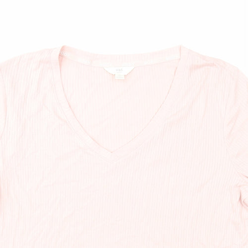 Marks and Spencer Womens Pink Cotton Basic T-Shirt Size XL V-Neck