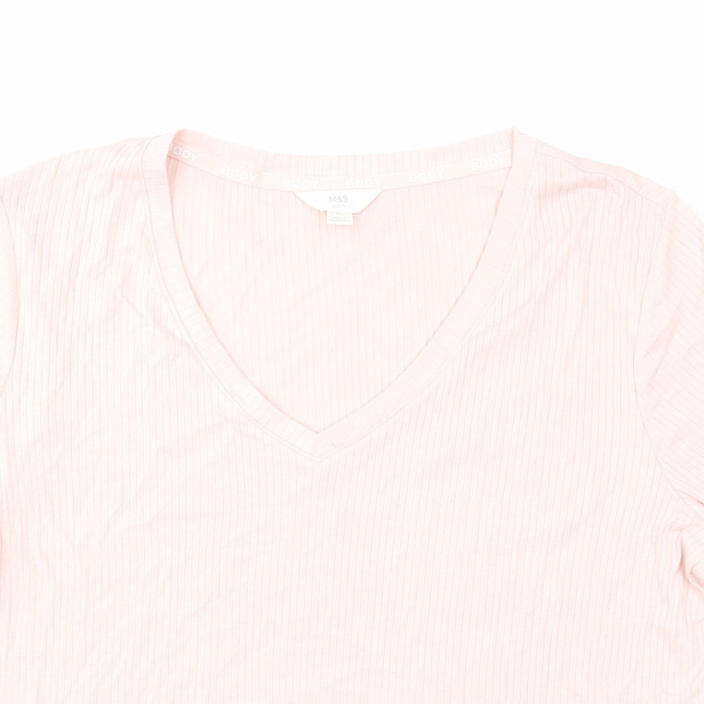 Marks and Spencer Womens Pink Cotton Basic T-Shirt Size XL V-Neck