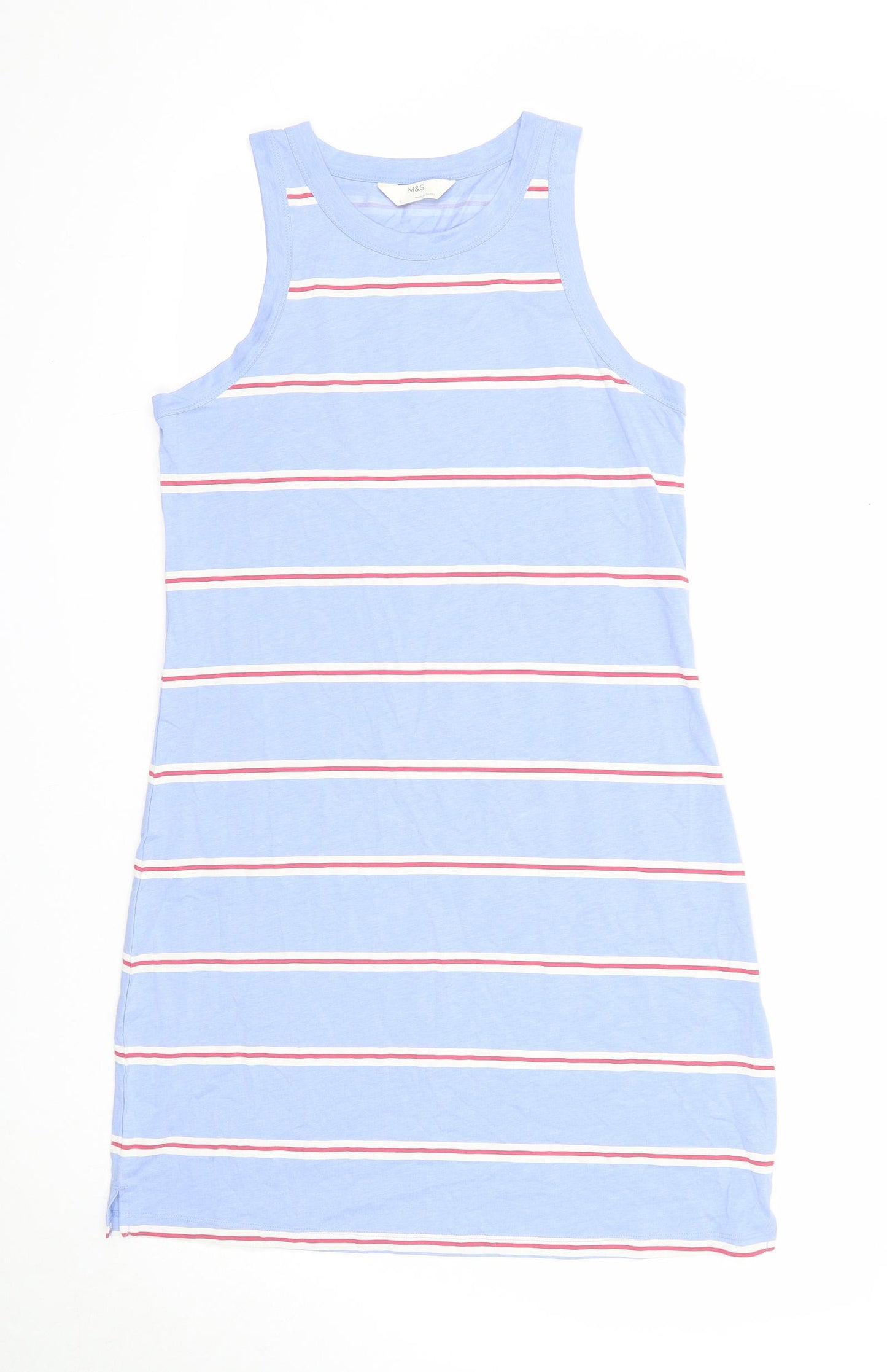 Marks and Spencer Womens Blue Striped Cotton Bodycon Size M Scoop Neck Pullover